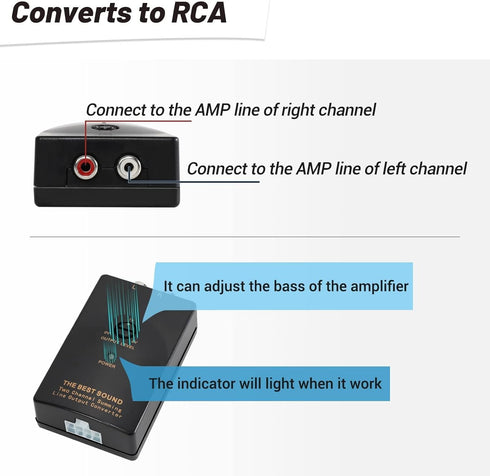 Car Audio Speaker Wire to RCA Line Output Converter, 2-Channel High to Low RCA Converter for Adding Amplifier Subwoofer to Stock Stereo