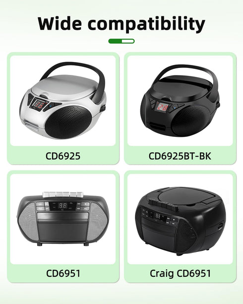 Tomatosd 2-Prong CD6951 CD6951-SL Cassette CD6925 CD6925BT-BK CD6925BT-SL AC IN Power Cord Cable Plug Compatible