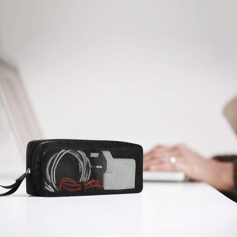 CM Travel Cable Organizer Case Portable Computer Accessories Zipper Mesh Pouch for Holding Laptop Mouse, Power Bank