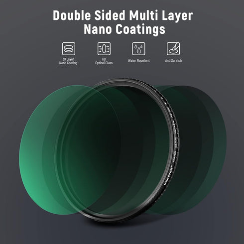 NEEWER 58mm Variable ND Filter, ND8-ND128, Ultra-Slim HD Filter with 30 Multi-Layer Nano Coatings, Waterproof
