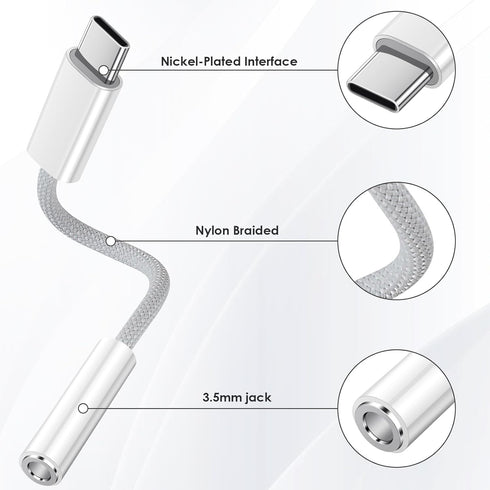 USB C to 3.5mm Jack Audio Adapter 2 Pack, USB Type C to Headphone Aux Jack Adapter Compatible with iPhone