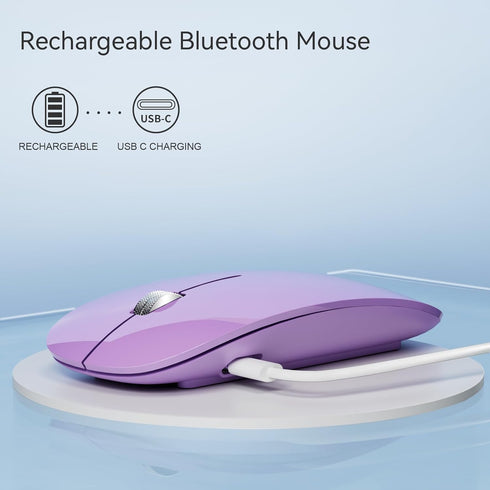 TENMOS M18 Bluetooth Mouse, USB C Rechargeable Wireless, Triple Mode (Dual Bluetooth+USB) - Purple