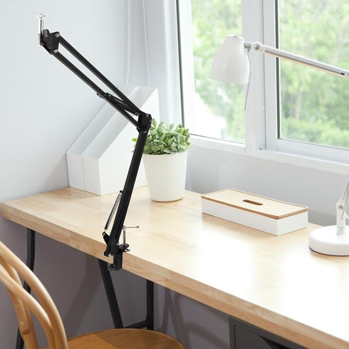 WOFASHPURET 1/4 Inch Metal Webcam Clamp Stand with Screw Interface, Adjustable Desktop Scissor Arm Holder for Live