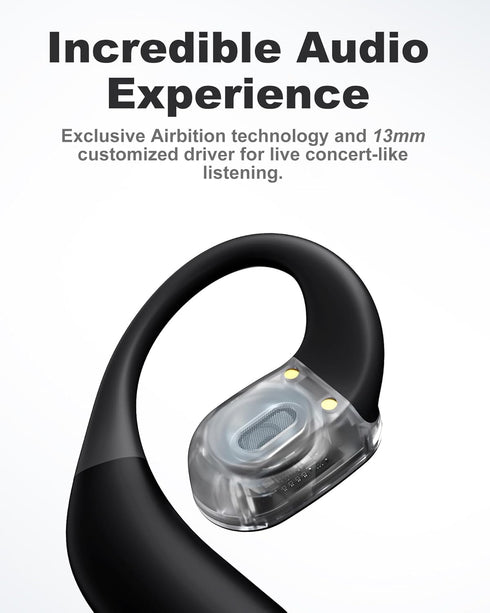 Open Ear Headphones, Bluetooth 5.3 Wireless Earbuds with Earhooks, 75 Hours Playtime, Fast Charging, Sweat Resistant, Digital Display Charging Case for Music, Game, Sport(Black)