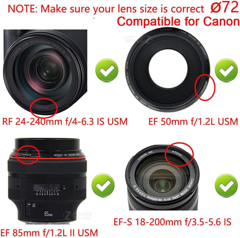 72mm Lens Cap Cover for Canon R3 R5 kit RF 24-240mm, NIKKOR 18-200mm Lens (2 Pack)