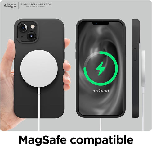 elago Premium Liquid Silicone Case for iPhone 13 (6.1") - Shockproof, Full Protection, Soft Microfibre, Black