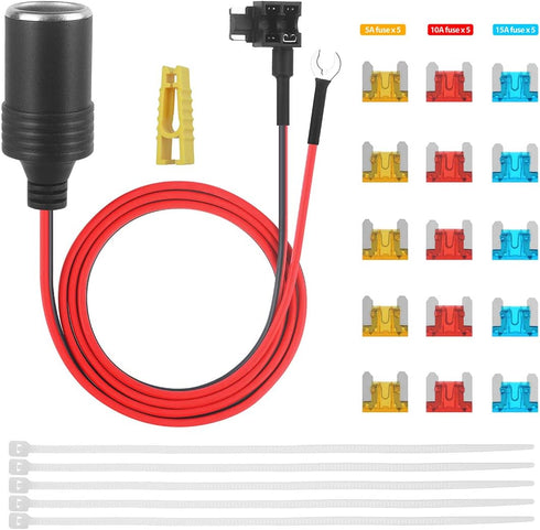 Car Cigarette Lighter with Fuse, Jtron 1set 1m Car Cigarette Lighter Adapter Add-a-Circuit TAP Adapter Lead with 12V