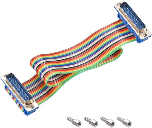 uxcell IDC Rainbow Wire Flat Ribbon Cable - DB25 Male to DB25 Male Connector, 11.8inch Length