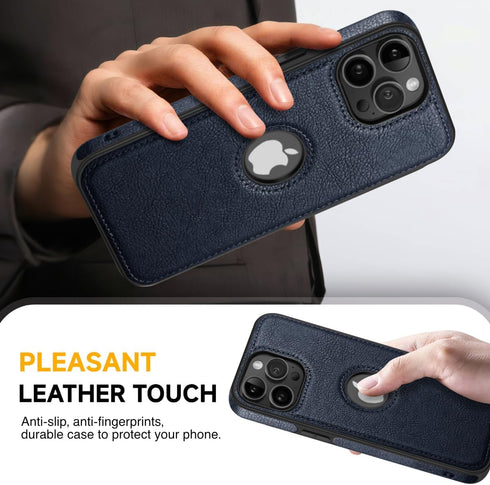 Classy Blue Luxury Leather Phone Case for iPhone 12 & 12 Pro (2020, 6.1”) - Non-Slip Grip Ultra Slim Protective