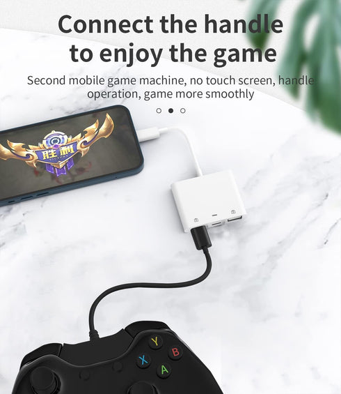 iPhone OTG Adapter Lightning Male to Dual USB Female Charger Cable Dongle Camera Memory Stick Flash Drive Cord Reader Mouse Keyboard Converter Charging Card Splitter for Apple 14 13 12 11 Pro Max 8 7
