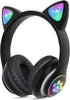 Wireless Cat Ear LED Light Up Bluetooth Headphones, Foldable Over Ear with Microphone for Learning