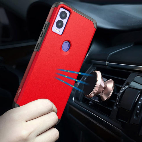 TJS Compatible for Cricket Magic 5G Case, AT&T Propel 5G Case with Tempered Glass Screen Protector, Dual Layer Hybrid