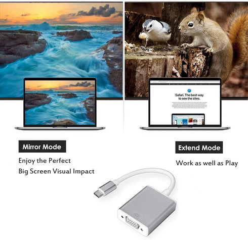 USB C to VGA Adapter, 1920x1200 Resolution, Plug & Play, Compatible with Mac OS, Windows, Chromebook, iPad Pro, Surface
