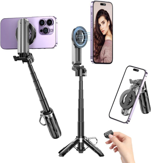 XO Simple is Beauty Magnetic Tripod for iPhone with Remote Control,4-in-1 Portable Selfie Stick with Extendable