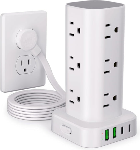 UWIWUTEI Power Strip Tower with Multiple Outlets, Flat Plug Surge Protector Tower Extension