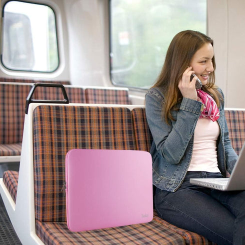 Naukay 15.6 Inch Laptop Sleeve, Resistant Neoprene Notebook Computer Pocket Case, Pink