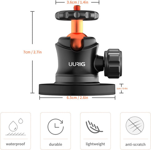 UURIG BH07 Magnetic Camera Mount with 360° Ball Head, Magnetic Base Stand for GoPro, Action Cameras