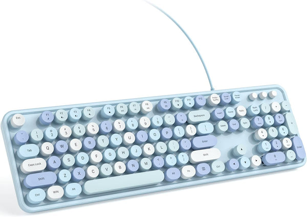 KNOWSQT Wired Computer Keyboard - Blue Colorful Full-Size Round Keycaps Typewriter Keyboards for Windows, Laptop, PC