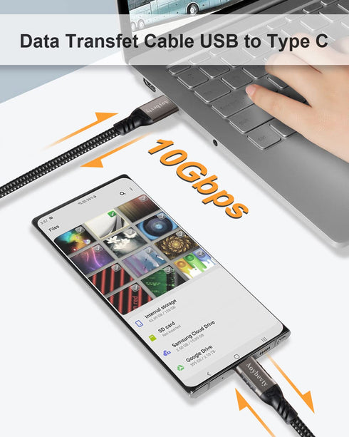 10FT USB A to USB C Cable, 10Gbps Data Transfer, 60W Fast Charging for Samsung Galaxy S22, iPad Pro, and more.