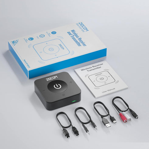 ZIOCOM Bluetooth 5.0 Transmitter Receiver, 2-in-1 Wireless Audio Adapter for TV/PC/Speaker, Pairs 2 Devices