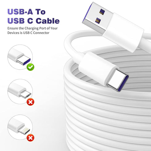 iMangoo USB to USB C Power Cable for CCTV Camera,33FT Type C Power Extension Cable for Xiaomi Mi eufy Security Camera Outdoor Indoor Cord with 10 Wire Clips Cable Nails, No Data Transfer Support,White