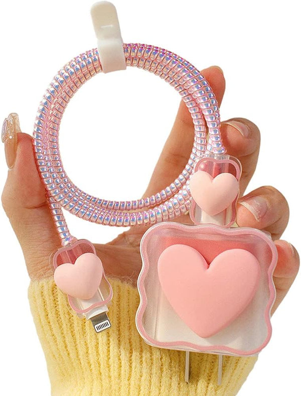 ZOSTLAND 5 in 1 DIY Heart Shape Protector Data Cable, 18W 20W USB Charger Line, Earphone Wire Saver Organizer for