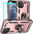 Yiakeng iPhone 12/12 Pro Case with Screen Protector, Military Grade Protective Case with Ring (Rose Gold)