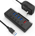 Powered USB Hub, RSHTECH USB 3 Hub with 4 USB 3.0 Data Ports + 1 Fast Charging Port, Individual On/Off Switches