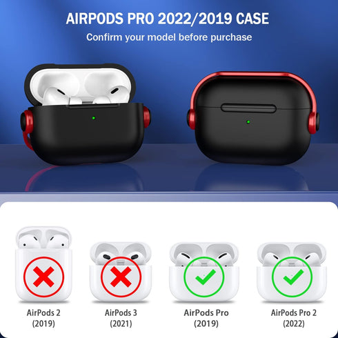 R-fun AirPods Pro Case with Secure Lock & Cleaning Kit, Protective Cover for AirPods Pro 2 (USB-C/Lightning), Black/Red
