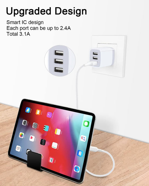 Wall Charger, USB Charger Adapter, 3.1A/3Pack Multi Port Fast Charging Station Power Charge Base Block Plug for iPhone