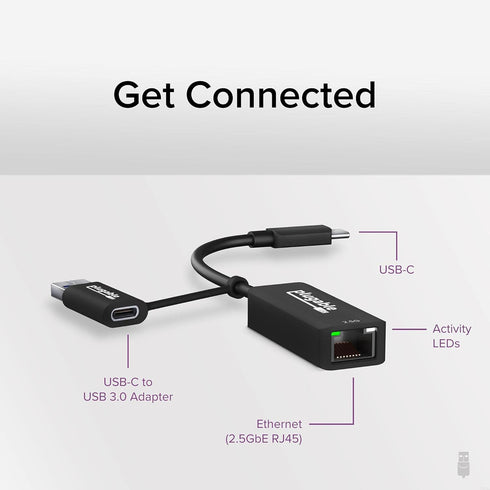 Plugable 2.5GB USB Ethernet Adapter for Laptop, 2-in-1 USB-C and USB Compatible, RJ45 2.5 Gigabit LAN