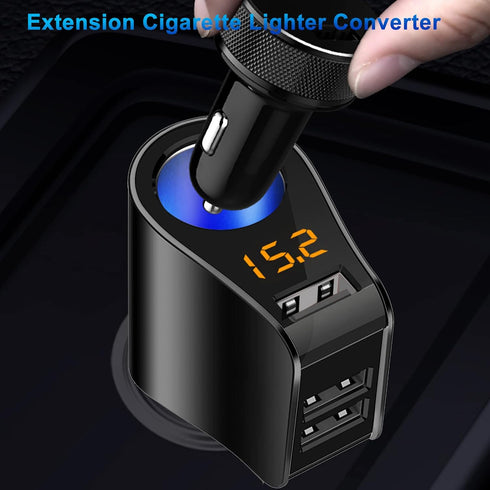 LIHAN Cigarette Lighter Socket Adapter, Car Charger fit for 12V/24V Outlet Plug Splitter with Multi USB Ports, Voltmeter Compatible for iPhone, Galaxy, GPS