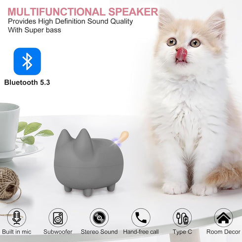 Svemei 2PCS Pairing,40H Portable Bluetooth Speaker, Cute Cat Mini Wireless Speakers with Loud Stereo Sound, Built
