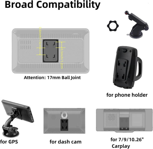 Flexible Dashboard Suction Cup Bracket Mount for Carplay Screen Monitor, Compatible with Most Portable Monitors