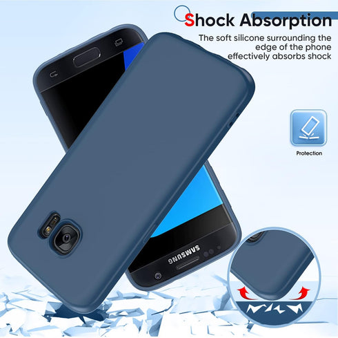 LeYi Samsung S7 Case with 2 Pack Tempered Glass Screen Protector, Liquid Silicone Slim Rubber Cover, Blue