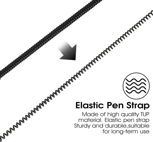 6PCS Black Retractable Spring Coil Strap Pen Leash, Plastic Elastic Pencil Chain Tether Lanyard for Touchscreen Pens