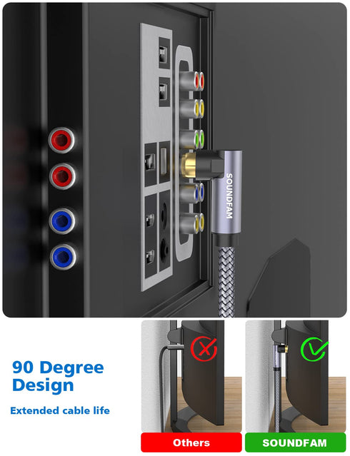 90 Degree Subwoofer Cable 3ft/1M, Right Angle RCA Cable Male to Male for Subwoofer and Amplifier, Grey