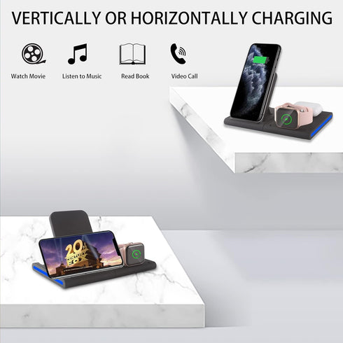Portable Fast Wireless Charger, 4 in 1 Qi Fast Charging Station, Detachable Wireless Charger for iPhone 13/12/12