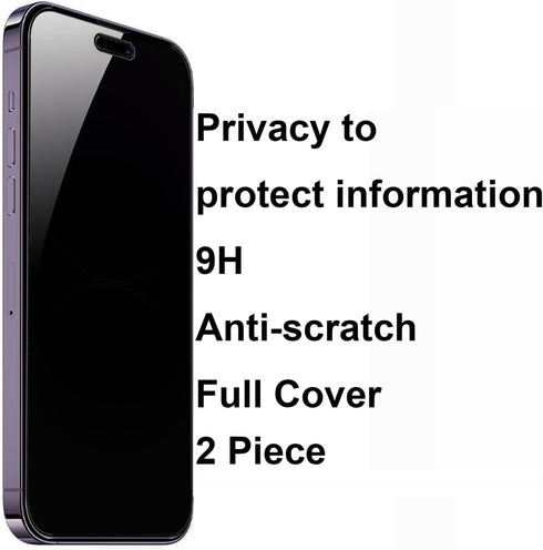 2 Pack 360° Privacy Tempered Glass for iPhone 14 Pro Max/iPhone 15 Plus - Anti-Spy, 9H Hardness, 6.7" Screen Protector.