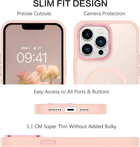 BENTOBEN iPhone 13 Pro Max Case, Pink Translucent Matte, Slim Shockproof, MagSafe Compatible, 6.7" Protective Cover.