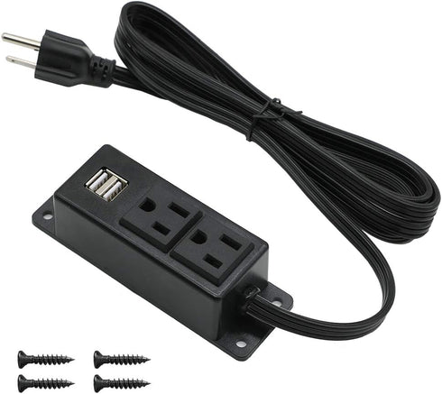 Power Strip with USB Ports, Wall Mounted Flat Plug, 2AC Outlet 2 USB, 6.56 Feet Extension Cord