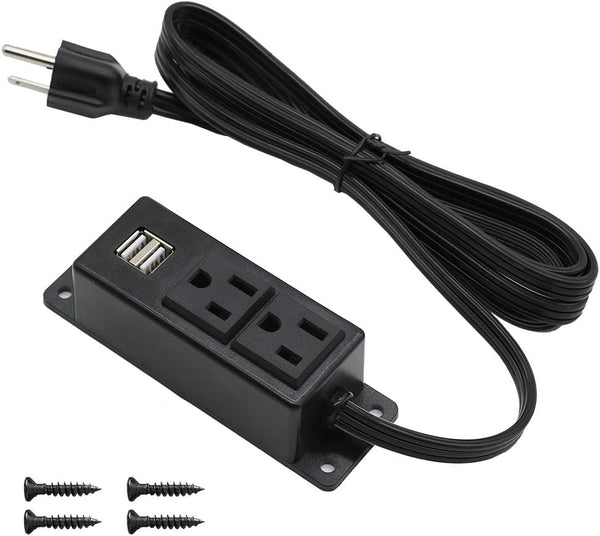 Power Strip with USB Ports, Wall Mounted Flat Plug, 2AC Outlet 2 USB, 6.56 Feet Extension Cord