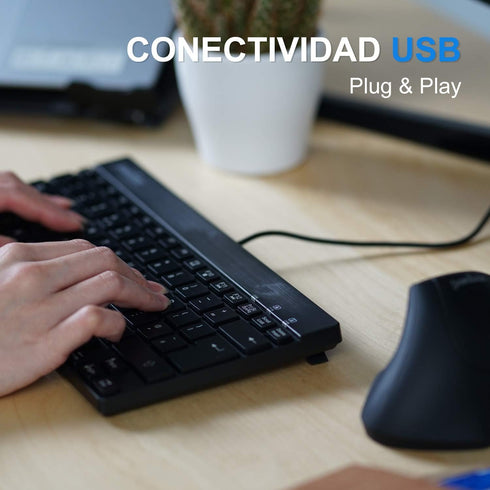 Perixx PERIBOARD-426ES Mini USB Keyboard - Black - QWERTY Español
