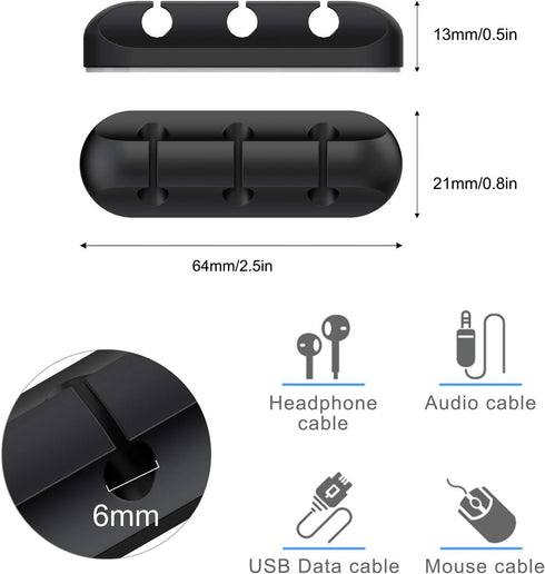 SOULWIT Cable Holder Clips, 3-Pack Silicone Self-Adhesive Cord Organizer for Desktop USB Charging & Power Cables