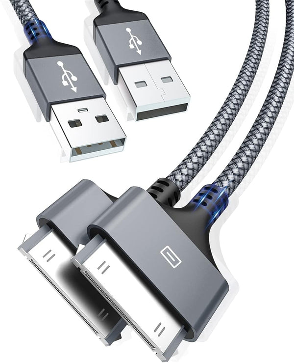 AkoaDa 30 Pin USB Charging Cable 10ft 2 Pack, Apple Certified, Compatible with iPhone 4/4s, iPad 1/2/3, iPod Classic,