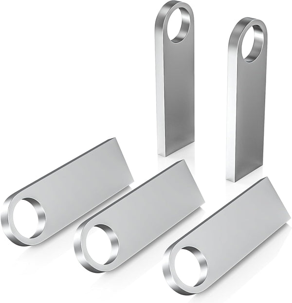 ABLAZE 8GB Flash Drive 5 Pack - Metal USB 2.0 Thumb Drives with Keychains, Sliver Pendrive