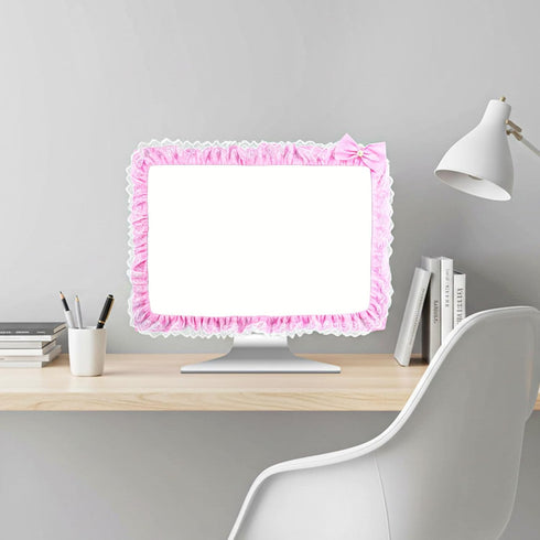 Yuanchu 23"-27" Lovely Computer Monitor Cover, Cute Bow-knot Dust Protector Pink TV Screen Monitor Decoration Dust