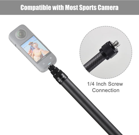 Andoer 1/4 Inch 36cm-150cm/14.2in-59in X2/ X3 Portable Selfie Stick Carbon Fiber Stand Camera Bracket Screw Mount