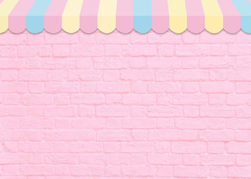 HQM 7X5ft Pink Brick Wall Ice Cream Parlor Photography Background Fabric Princess Girl Kids Baby Girl Birthday Party