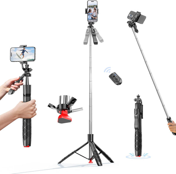 RUNNINGMT 71" Auto Pop Open Phone Tripod Stand, Selfie Stick with Bluetooth Remote
